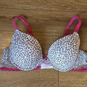 [EUC] DKNY Cheetah Print Push Up Lift Bra Hot Pink White 38C